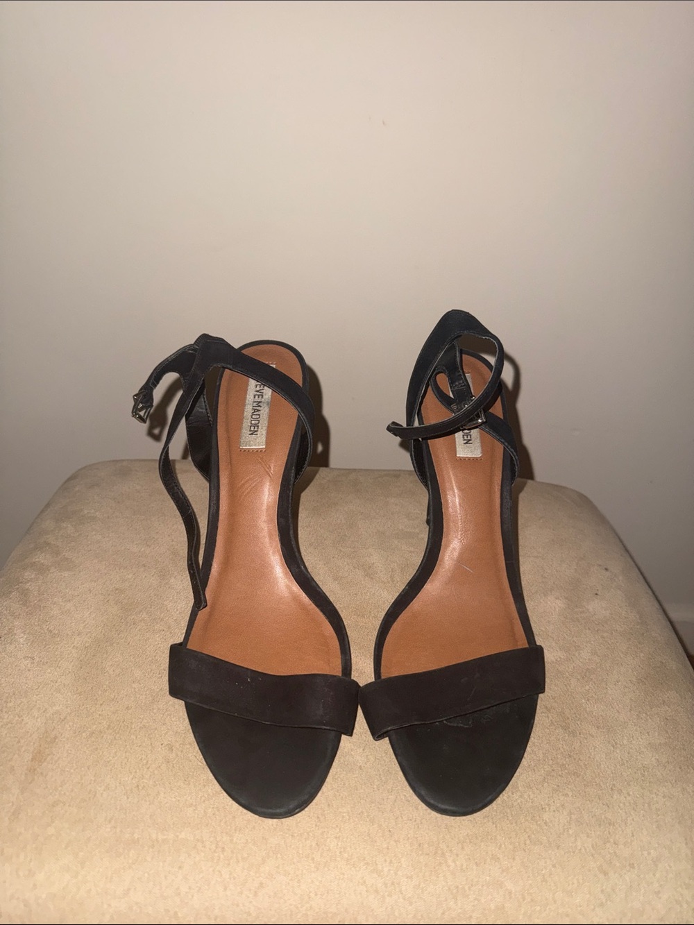 Steve Madden Black Suede Ankle-Strap Open-Toe Heels